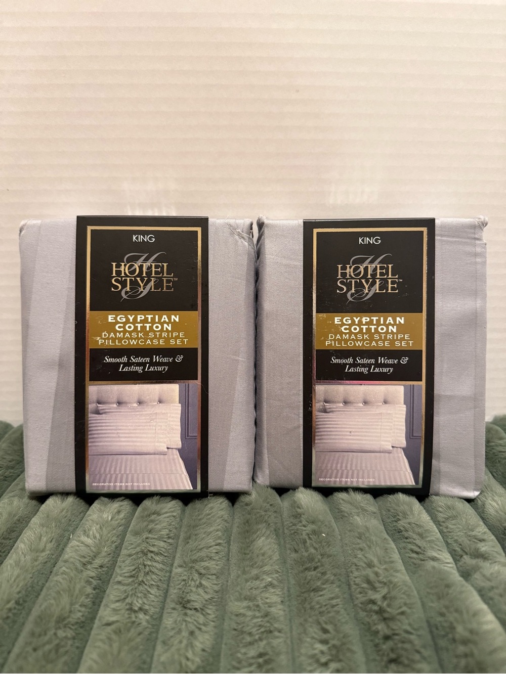 Egyptian Cotton Damask Stripe Pillowcase Set - Light Gray 2 PACK